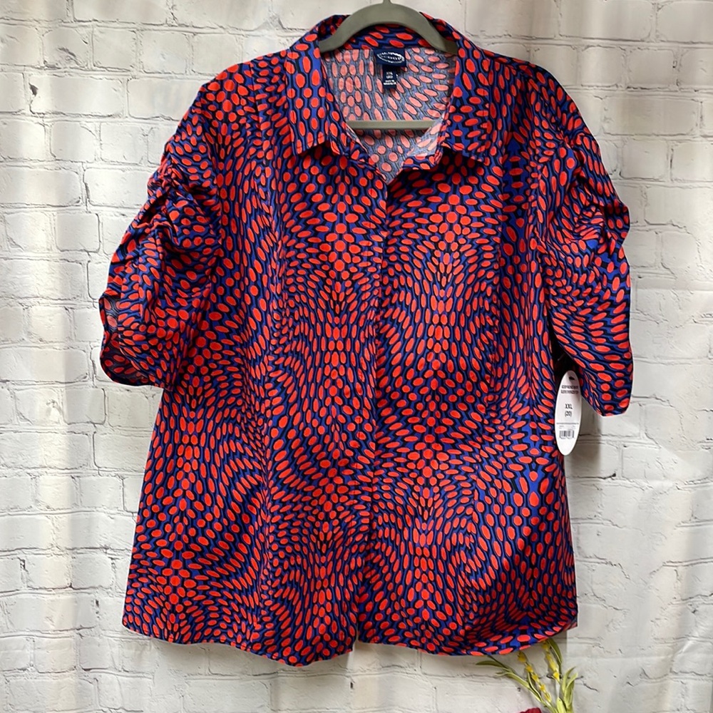 Scoop Ruched Sleeve Oversized Button Front New size 20 top